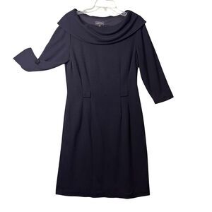 Tahari Arthur S Levine Dress Womens 10 Black Cowl Neck Sheath Career Lined Midi